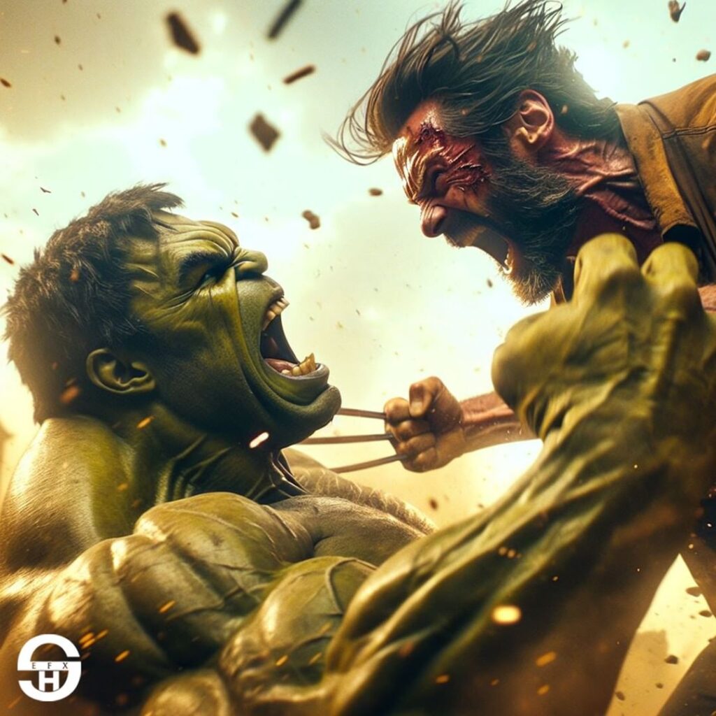 Wolverine de Hugh Jackman enfrenta Hulk de Mark Ruffalo em artes geradas por IA